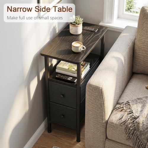 LOAKEKEL Narrow End Table with Charging Station, Side Tables Living Room