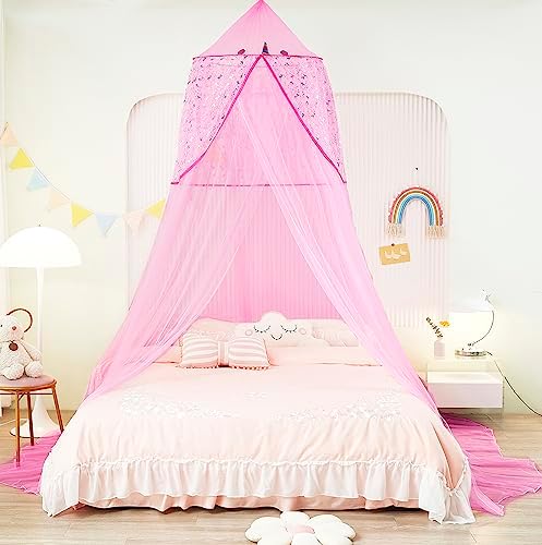 Bed Canopy for Girls, Unicorn Princess Bed Canopy Bedroom Accessories Decor,Girls Mosquito Net Dome Canopy for Twin to King Size Bed