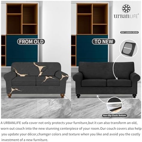 URBANLIFE 3-Piece Stretch Sofa Covers for 2 Cushion Couch, Black