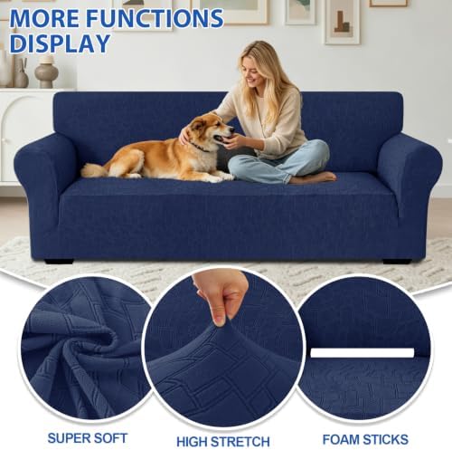 MAXIJIN Waterproof Oversized Couch Covers (91"-110"), Stretch Extra Large Sofa Cover Slipcovers with Non Slip Elastic Bottom, Pet Friendly Furniture Protector Washable (X-Large, Navy Blue)