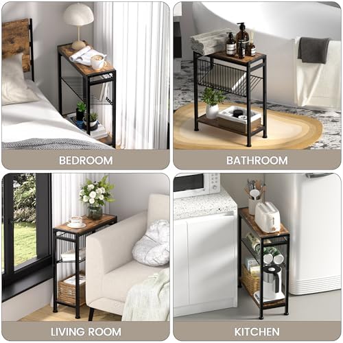 Narrow Side Table, 3-Tier End Table, Small Nightstand