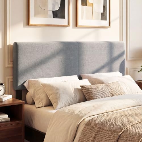 GIANTEX Linen Upholstered Headboard, Queen/Full Size Vertical Quilted Fabric Head Board with Wood Support Legs, Attach Frame, Width Adjustable Modern Bed Headboard Only (Gray)