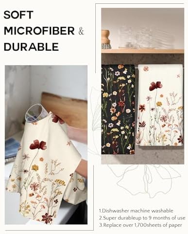 Miss Adola Cute Kitchen Towels Set of 4, 18 x 26 Inch, Retro Flower