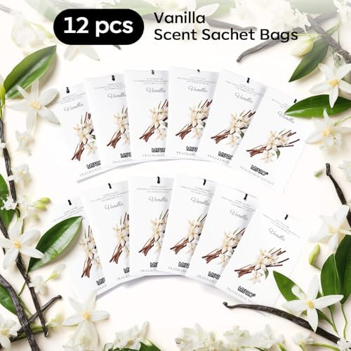 MYARO 12 Pack Vanilla Scented Sachets, Closet Deodorizer Car Air Freshener