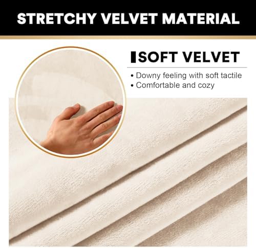 PrinceDeco Velvet Couch Cover Loveseat Covers for 2 Cushion Couch 3 Piece Sofa Covers for Dogs Washable Loveseat Covers Width Up to 72 Inch No Slip Stretch Sofa Slipcover(Medium, Cream)