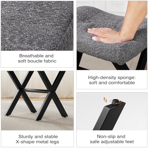 Memobarco 18-Inch Vanity Stool Chair, Gray Makeup Stool