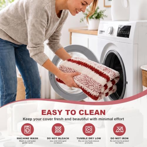 Striped Sherpa Armchair Slipcover, Stretch Plush Pet Friendly Accent Chair Cover with Elastic Bottom, Machine Washable Furniture Protector for Small Banquet Armchair