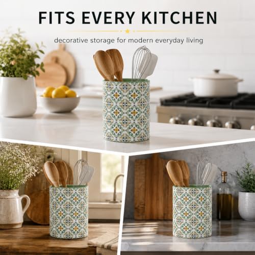 Solidith Ceramic Utensil Holder Crock for Kitchen Countertop,Green