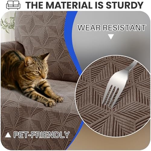 YEMYHOM 1 Piece Stretch Couch Covers for 2 Cushion Couch, Jacquard Loveseat Cover with Non-Slip Elastic Bottom, Thickened Slipcover Furniture Protector for Dogs Pets (Medium, Brown）