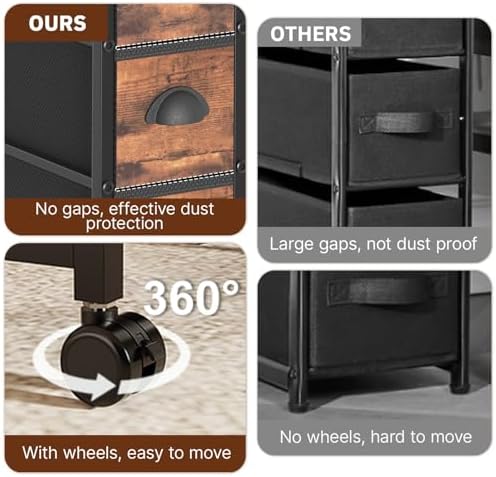 Oppro Small Narrow Side Tables, 3 Drawers Skinny Bedside Table Nightstand