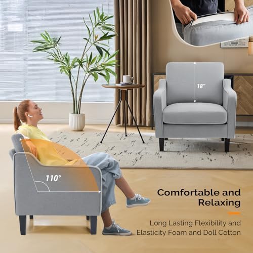 VINGLI Accent Chair, Linen Upholstered Armchair, 380 LBS, Living Room