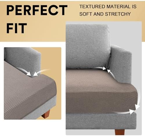 PrinceDeco Stretch T Cushion Sofa Slipcovers 3 Piece,Pets Friendly,Taupe