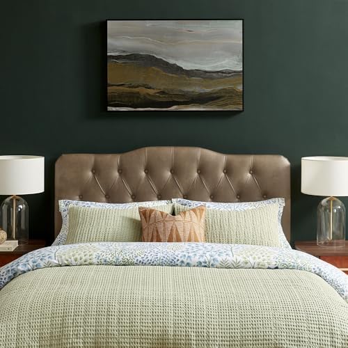 Modway Annabel Faux Leather Adjustable Full Headboard in Mushroom - Padded Vegan Leather Headboard with 7 Height-Adjustable Positions