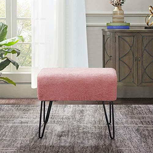 Home Soft Things Pink Jacquard Chenille Ottoman, 19" x 13" x 17" H, Tanga-Rose Quartz, Fuzzy Entry Way Ottoman Bench Living Room Bedroom End of Bed Decorative Makeup Stool Foot Rest Chair Home Décor