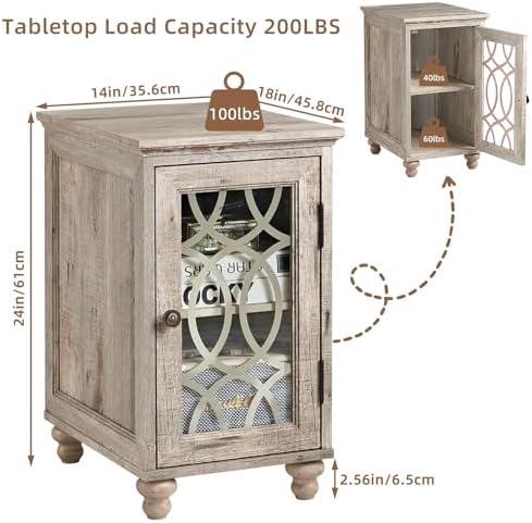 Joaxswe Narrow Side Table with Glass Door Storage