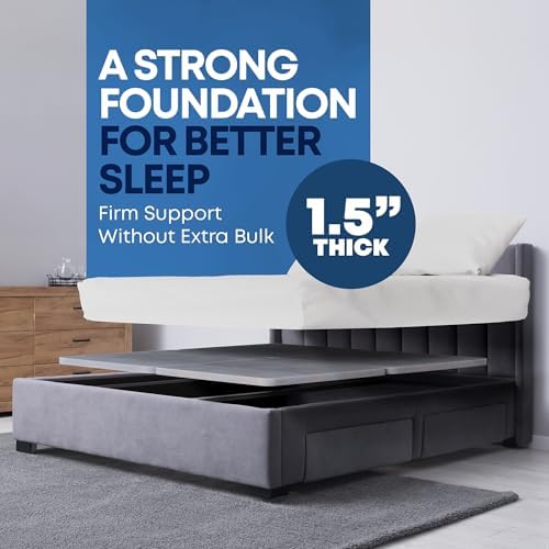 Greaton, 1.5-Inch Split Wood Bunkie Board Queen Size, Under Mattress Support, Fits Bed Frames, bunk beds, Fully Assembled, Breathable Fabric Cover, Replaces Bed Slats or Box Spring