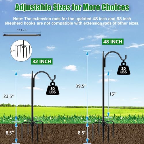 FEED GARDEN 48'' Shepherds Hook for Outdoor, 5-Prong Base Bird Feeder Pole