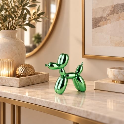 Green Balloon Dog Decor,Balloon Animal Decor,Shelf Decor Preppy Room Decor,Cute Statue Home Decor, Bedroom Modern Sculpture Desk Decor,Office Gold Decorations Small Figurines