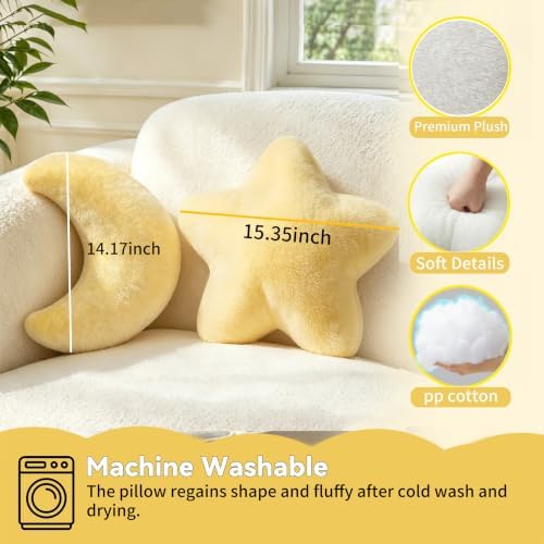 2PCS Moon Star Pillow Set, Cute Decorative Throw Pillows for Bed Couch