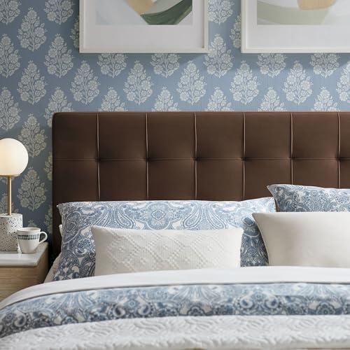 Modway Lily Performance Velvet Full Size Headboard with Biscuit Tufting in Chocolate Brown - Stain-Resistant Upholstery with Padded Design and 5 Height-Adjustable Mounts