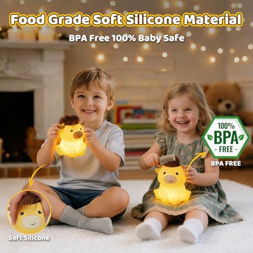 Amaredom Highland Cow Night Light, Silicone, Dimmable, Rechargeable
