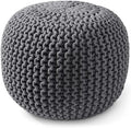 Casafield Round Pouf Ottoman, Dark Gray - 20" Diameter x 14.5" High Cotton Knit Foot Stool - Boho Floor Pouffe for Living Room, Bedroom, Home Office