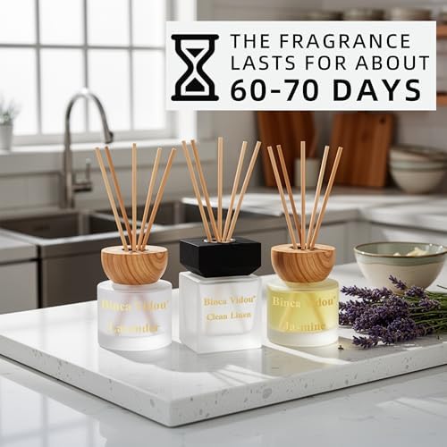 Reed Diffuser Set, Binca Vidou Lavender Linen Jasmine Natural Scent 3.38oz