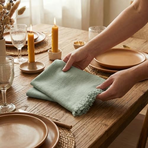 Accent Home Teal Linen Cloth Napkins, Set of 12, 18x18 Inches