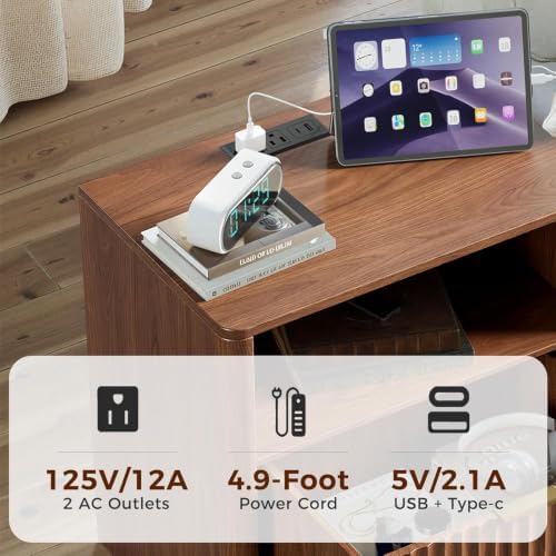 Evermagin Queen Bedroom Set, Floating Bed Frame & Charging Nightstands