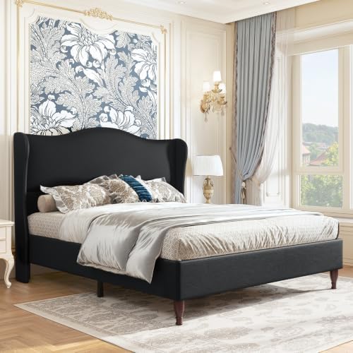 koorlian Queen Size Upholstered Bed Frame with 51" Tall Headboard, Black