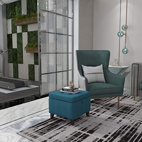 Adeco Square Fabric Storage Ottoman with Tufted Flip Top, 18x18x15
