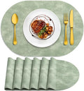 ADRIMER Oval Placemats Set of 6, Wipeable Faux Leather, Green