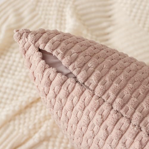 Kevin Textile Soft Corduroy 20x20 Inch Pillow Covers 2 Pack, Light Pink