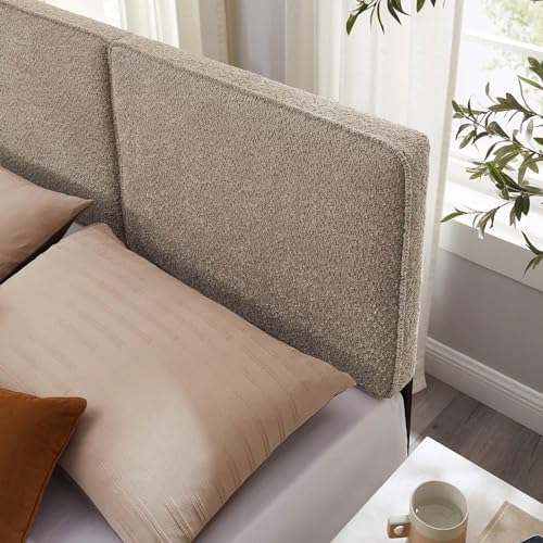 Modway Lindee King Size Upholstered Headboard with Oatmeal Boucle Fabric - Modern Fabric King Headboard with Height-Adjustable Mounting Positions - Padded Pillow Style