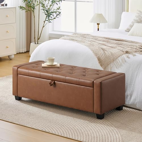 Huatean Home 48" Ottoman with Storage, Brown Storage Ottoman Bench