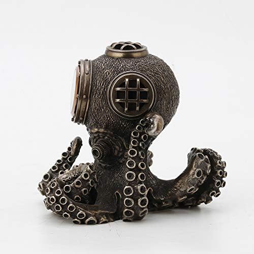 Veronese Design 5.2 Inch Steampunk Octopus Diving Bell Clock Men's Gift Cold Cast Bronzed Resin Statue