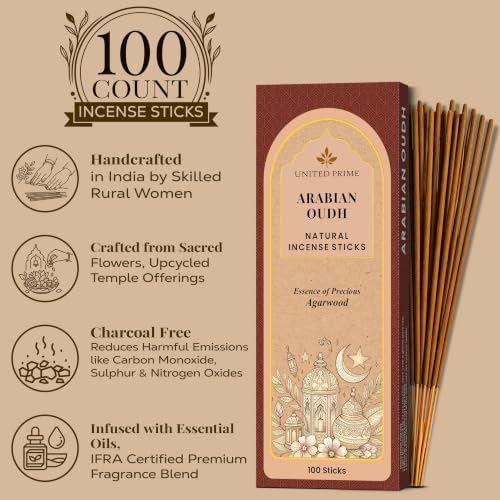 Pure Oud Incense Sticks, 100% Natural Organic Non Toxic, 100 Sticks, Clean Burning No Charcoal, Sustainably Harvested, Positive Vibes Incense, Meditation Gifts – Spritual Cleansing