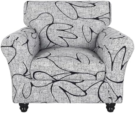 SearchI Stretch Sofa Cover Printed Couch Covers, Floral Pattern 2 Piece Armchair Slipcover with Separate Chair Cushion Cover, Washable Furniture Protector for Living Room(Armchair, Grey Lotus+White)