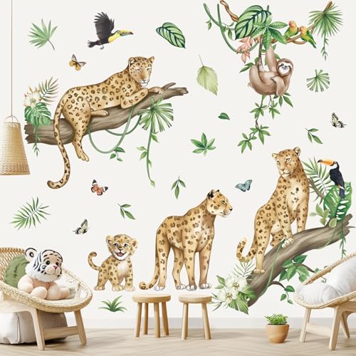 wondever Jungle Animals Wall Decals Safari Leopard Cheetah Wall Stickers
