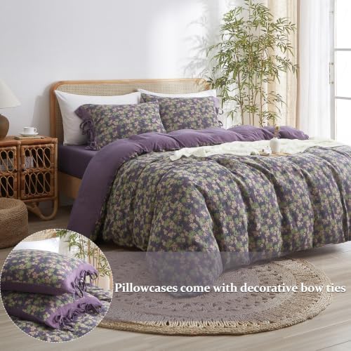 Jacquard Floral Duvet Cover Queen 90"X90" Purple Green Flower