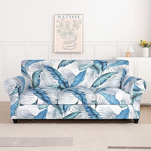 SearchI Stretch Sofa Cover Printed Couch Cover, Floral Pattern 4 Pieces Sofa Slipcover with 3 Separate Cushion Cover, Washable Furniture Protector for Living Room(Sofa, Summer Pattern)