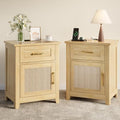 Decofy Rattan Nightstand Set of 2 with Charging Station, Drawer and Cabinet
