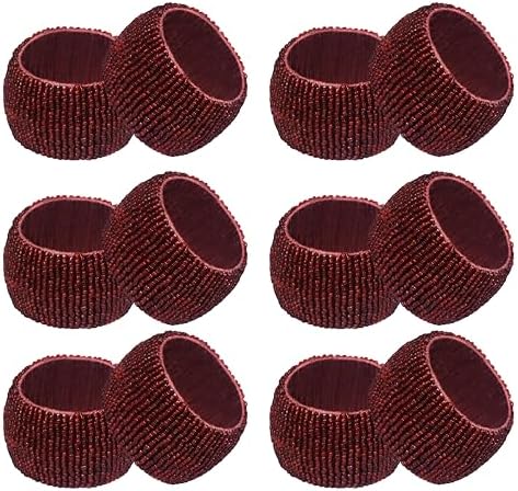 COTTON CRAFT Glitz Handmade Beaded Napkin Rings - Set of 12 - Burgundy