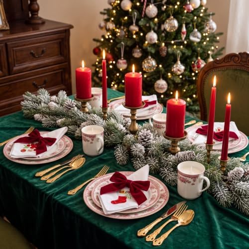 HunnmingRe 12 Pcs Classic Christmas Embroidered Cloth Napkins, 17x17 Inch