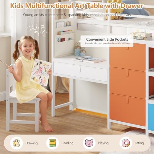 Low Twin Loft Bed with Desk,6 Storage Drawers,Led Lights & Kids Secret Base