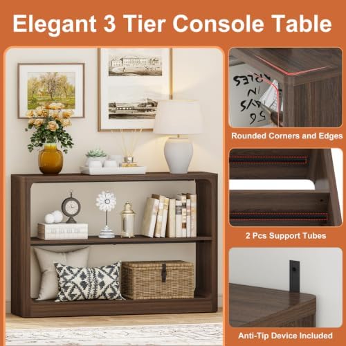 FATORRI Console Table with 3-Tier Storage Shelves, Rustic Farmhouse Sofa Tables for Behind Couch, Wooden Narrow Entryway Table for Living Room, Hallway (Dark Walnut)