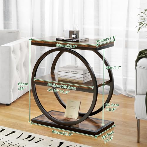 IBUYKE Narrow End Table with 3 Storage Shelves,Rustic Brown UTMJ418H