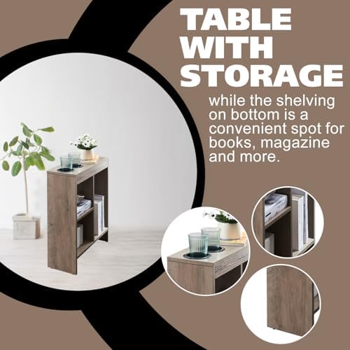 Kings Brand Chairside Side Table with Cup Holders & Storage, Walnut