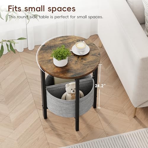 Vagusicc Small Round Side Table, Accent End Table with Storage Basket, Set of 2 Half Round Coffee Table End Table, Half Moon Bedside Table, Modern Nightstand Couch Table for Living Room Bedroom, Brown