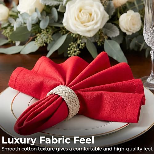 Ramanta Home Red Cotton Dinner Napkins Set of 12, 18x18 Inch